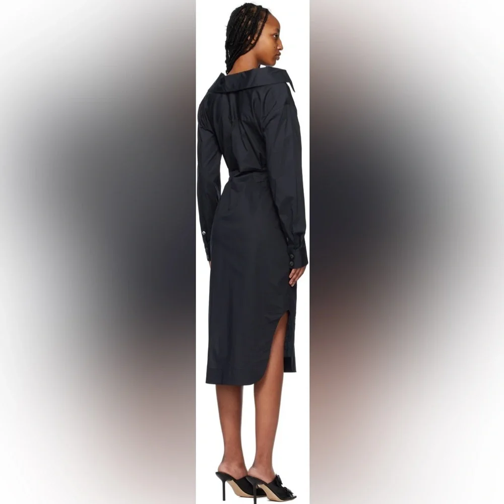 Staud Black Clea Midi Black Shirt Twist Dress Size 2 - Picture 4 of 9